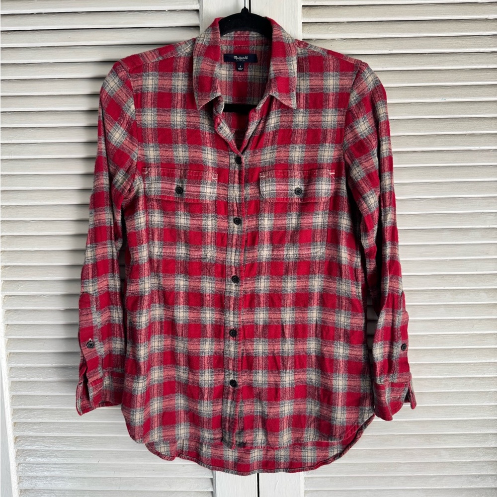 Madewell Red and Cream Plaid Men's Shirt
